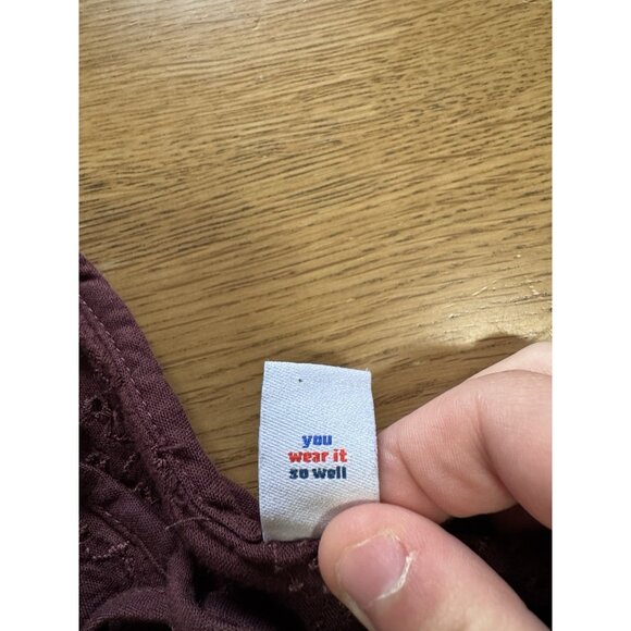 Old Navy Top Women Small Maroon Embroidered Eyelet Long Sleeve Peasant Boho - Picture 5 of 14